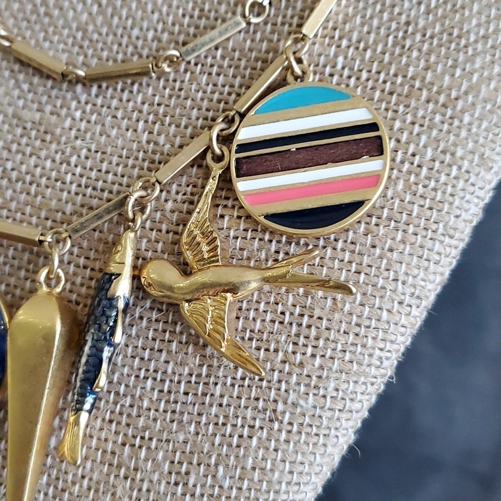 JETT STELLA & DOT CHARM MULTI STRAND NECKLACE BIRD FISH PINEAPPLE EYE
